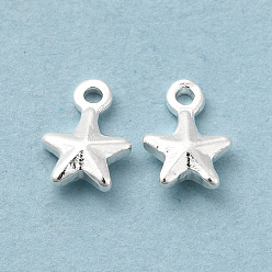 925 Sterling Silver Plated Brass Charms, Cadmium Free & Lead Free, Star Charm, 925 Sterling Silver Plated, 7x5x2mm, Hole: 0.5mm