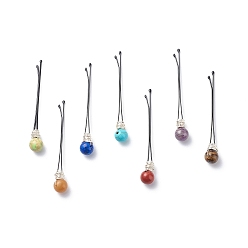 Silver Eco-Friendly Copper Wire Wrapped Round Gemstone Hair Bobby Pin, with Stainless Steel Findings, Silver, 60x1x8.5mm, 7pcs/set