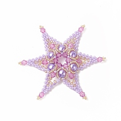 Lila Cuentas de semillas de patrón de telar hecho a mano, con cuentas redondas de perlas de vidrio perlado pintado al horno, colgantes de estrellas, lila, 64x64x6 mm