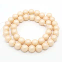 Blanched Almond Round Shell Pearl Frosted Beads Strands, Blanched Almond, 10mm, Hole: 1mm, about 40pcs/strands, 15.7 inch