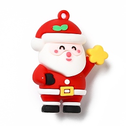 Red PVC Plastic Big Pendants, Father Christmas, Red, 51.5x38x28.5mm, Hole: 3mm