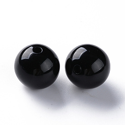 Noir Perles acryliques opaques, ronde, noir, 16x15mm, Trou: 2.8mm, environ220 pcs / 500 g