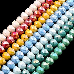 Couleur Mélangete Brins de perles de verre à plaque de couleur ab, couleur opaque, facettes demi-tour, couleur mixte, 7~7.5x5mm, Trou: 1mm, Environ 80 pcs/chapelet, 20.87''~21.26'' (53~54 cm)