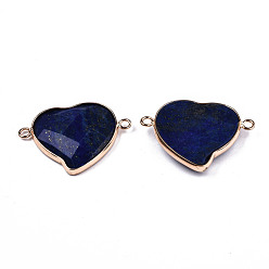 Lapis Lazuli Natural Lapis Lazuli Links Connectors, with Light Gold Tone Brass Findings, Faceted Heart, 26.5x34.5x5mm, Hole: 2mm