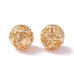 Champagne Gold Brass Hollow Round Beads, Golden, 9.5mm, Hole: 1.4mm