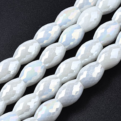 WhiteSmoke Electroplate Glass Beads Strands, AB Color Plated, Faceted, Oval, WhiteSmoke, 11x8mm, Hole: 1.2mm, about 60pcs/strand, 26.38 inch(67cm)