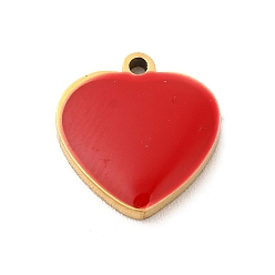 Rouge 304 Bijoux émaillés en acier inoxydable, charme coeur, or, rouge, 11x11x1.4mm, Trou: 1mm