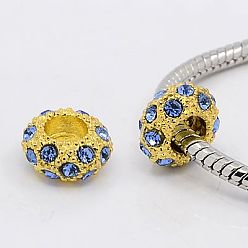 Saphir Clair  Perles européennes en strass d'alliage , Perles avec un grand trou   , métal couleur or, saphir clair, 11x6mm, Trou: 5mm