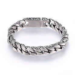 Antique Silver 304 Stainless Steel Curb Chains Bracelets, with Bayonet Clasps, Antique Silver, 7-7/8 inch(20cm), 10x5.5mm