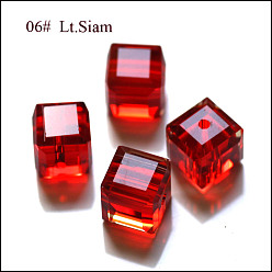 Red Imitation Austrian Crystal Beads, Grade AAA, Faceted, Cube, Red, 4x4x4mm(size within the error range of 0.5~1mm), Hole: 0.7~0.9mm