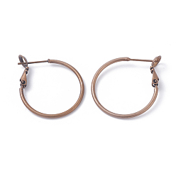 Red Copper Brass Hoop Earrings, Ring, Red Copper, 24x1.5mm, Pin: 0.7mm
