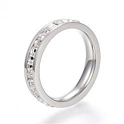 Stainless Steel Color 304 Stainless Steel Finger Rings, with Rhinestones, Stainless Steel Color, Size 7, 17mm