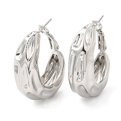 Platinum Brass Textured Thick Hoop Earrings for Women, Platinum, 35x29mm