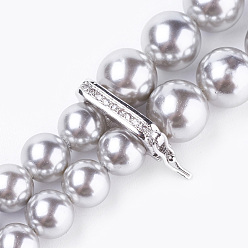 Gris Collar de perlas de concha de perlas de concha, con broches de latón de diamantes de imitación, cristal, Platino, gris, 46.1 pulgada (117 cm)