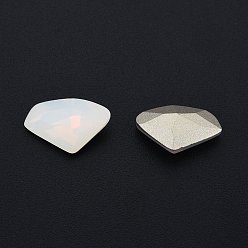 White Opal K9 Glass Rhinestone Cabochons, Pointed Back & Back Plated, Faceted, Diamond, White Opal, 9x14x4.5mm