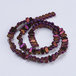 Purple Plated Electroplate Non-magnetic Synthetic Hematite Beads Strands, Rectangle, Purple Plated, 4x2x2mm, Hole: 1mm, about 207pcs/strand, 15.5 inch(39.5cm)