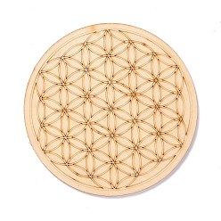 Flower Basswood Carved Round Cup Mats, Chakra Flower Of Life Coaster Heat Resistant Pot Mats, for Home Kitchen, Floral Pattern, 100x3mm, 10pcs/set