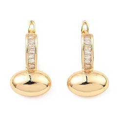 Light Gold Brass with Cubic Zirconia Hoop Earrings, Egg Shape, Light Gold, 27x15mm