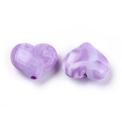 Фиолетовый Акриловые шарики Gemstone имитация, сердце, фиолетовые, 20x23x8~8.5 мм, Отверстие : 2.5~2.8 мм , около 230 шт / 500 г