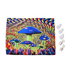 Mushroom UV Reactive Blacklight Tapestry, Polyester Decorative Wall Tapestry, for Home Decoration, Rectangle, Mushroom Pattern, 950x750x0.5mm
