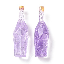 Lilac Dummy Bottle Transparent Resin Cabochon, with Glitter Powder, Lilac, 41.5x12.5x12.5mm