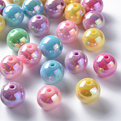 Couleur Mélangete Perles acryliques opaques, de couleur plaquée ab , ronde, couleur mixte, 16x15mm, Trou: 2.8mm, environ220 pcs / 500 g