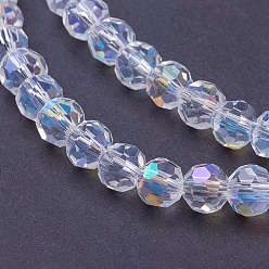 Clear AB Electroplate Glass Beads Strands, AB Color, Faceted(32 Facets), Round, Clear AB, 8mm, Hole: 1mm, about 70~72pcs/strand, 22.6 inch