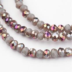 Gray Electroplate Glass Bead Strands, Half Plated, Faceted, Rondelle, Gray, 3x2mm, Hole: 1mm, about 165~169pcs/strand, 15~16 inch(38~40cm)