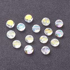 Clear AB Glass Imitation Austrian Crystal Beads, AB Color Plated, Faceted, Flat Round, Clear AB, 8x4mm, Hole: 1.6mm