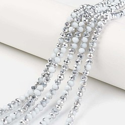 Blanc Plaquer des brins de perles de verre opaques, demi-argenté, facette, rondelle, blanc, 6x5mm, Trou: 1mm, Environ 92~94 pcs/chapelet, 17~17.5 pouce (42.5~43.75 cm)