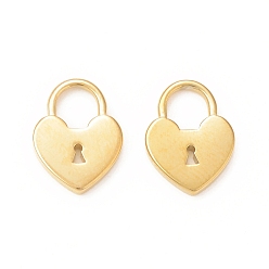 Real 18K Gold Plated 304 Stainless Steel Pendants, Heart Lock, Real 18K Gold Plated, 13x10x1.5mm, Hole: 5x4mm