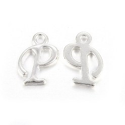 Letter P Silver Color Plated Alloy Letter Pendants, Rack Plating, Cadmium Free & Lead Free, Letter.P, 14x8x2mm, Hole: 1.5mm
