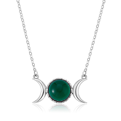 Vert Collier pendentif triple lune déesse zircone cubique, bijoux en argent sterling pour femmes, verte, 15.75 pouce (40 cm)