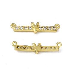 Letter Y Rack Plating Brass Micro Pave Clear Cubic Zirconia Connector Charms, Real 18K Gold Plated, Long-Lasting Plated, Cadmium Free & Nickel Free & Lead Free, Letter Links, Letter.Y, 6.5x25x3mm, Hole: 1.2mm