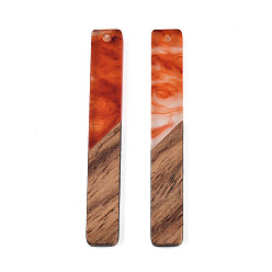 Roja Grandes colgantes de resina opaca y madera de nogal, encanto rectángulo, rojo, 51.5x7.5x3 mm, agujero: 1.8 mm