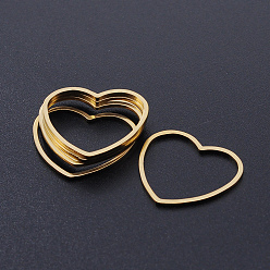 Oro 201 de acero inoxidable que une los anillos, Corte con laser, corazón, dorado, 18x20x1 mm, tamaño interno: 14x18 mm