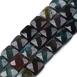 Indian Agate Natural Indian Agate Beads Strands, Faceted, Square, 12x12x4.5~5mm, Hole: 1mm, about 17pcs/strand, 8.0''