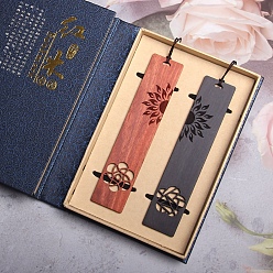 Цветок Прямоугольные закладки ручной работы из натурального дерева с резьбой, книжный знак в китайском стиле подарок для книголюбов, учителя, читатель, цветочным узором, 143x28x2 мм, 2 шт / комплект