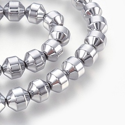 Platinum Plated Electroplated Non-magnetic Synthetic Hematite Bead Strand, Round, Faceted, Platinum Plated, 8x8mm, Hole: 1.2mm, about 48pcs/strand, 15.94 inch(40.5cm)