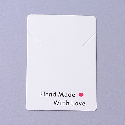 Blanc Carton de cartes d'affichage de collier, rectangle avec phrase fait à la main avec amour, blanc, 6.95x5x0.05 cm