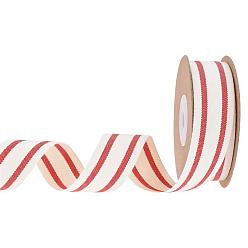 Red Cotton Ribbon, Handmade Sweater Ribbon Trim Decoration, for DIY, Package, Stripe Pattern, Red, 1 inch(25mm), about 10 yards/roll