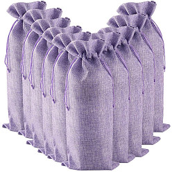 Medium Purple Rectangle Linenette Drawstring Bags, with Price Tags & Cords, for Wine Bottle Packaging, Medium Purple, 36x16cm