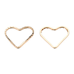 Real 18K Gold Plated Brass Linking Rings, Textured, Heart, Real 18K Gold Plated, 13x14.5x1mm