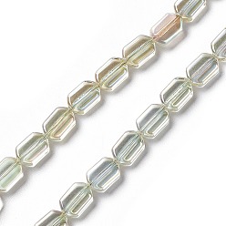 Honeydew Electroplate Glass Beads Strands, Half Rainbow Plated, Rectangle, Honeydew, 9.5x6~6.5x3.5mm, Hole: 1mm, about 68pcs/strand, 25.59''(65cm)