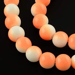 Orange Foncé Deux couleurs rangées de perles de verre peinte cuisson, ronde, orange foncé, 8mm, Trou: 1.3~1.6mm, Environ 104 pcs/chapelet, 32.7 pouce