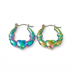 Rainbow Color Ion Plating(IP) 304 Stainless Steel Claddagh Earrings Shape Hoop Earrings for Women, Rainbow Color, 22x20.5x4mm, Pin: 0.7mm