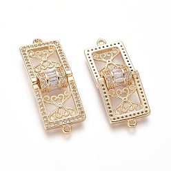 Clear Brass Micro Pave Cubic Zirconia Links connectors, Rectangle, Golden, Clear, 36x13x2mm, Hole: 1.2mm