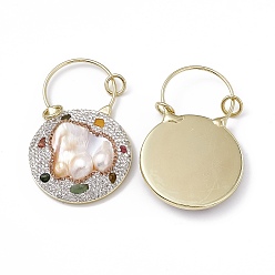 Tourmaline Tourmaline naturelle gros pendentifs, breloques rondes plates en perles naturelles, avec placage à crémaillère en laiton doré, sans cadmium et sans plomb, 63~64.5x41.5x8~12mm, anneau: 9x1.5 mm, Trou: 6mm