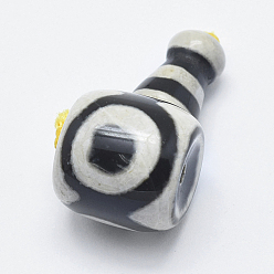 Noir Agate naturelle de dzi, 3 perles trou gourou, perles t-percées, pour la fabrication de bijoux bouddhiste, noir, 29x16x15.5mm, Trou: 2mm