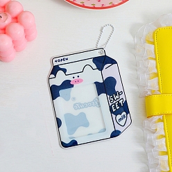 Pig Plastic Photocard Sleeve Keychain, with Ball Chains and Rectangle Clear Window, Milk Box Shape, Black & White, Pig Pattern, 123x96mm, Inner Diameter: 90x83mm